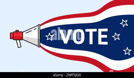 American presidential elections campaign illustration. Loudspeaker with voting agitation message. Stock Vector