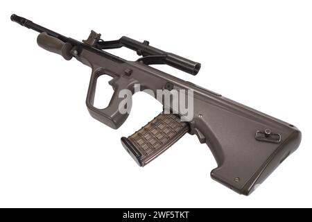 Modern bullpup assault rifle isolated on white background Stock Photo