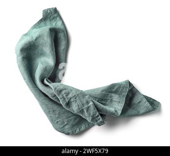 blue crumpled cotton napkin isolated on white background, top view Stock Photo