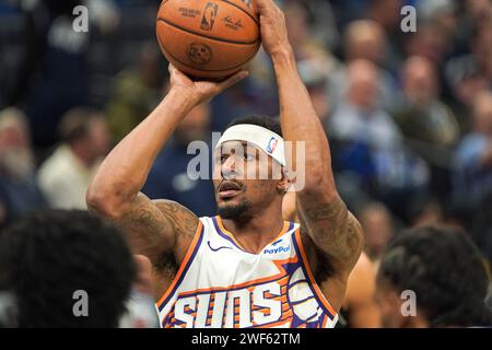 Orlando, Florida, USA, January 28, 2024, Phoenix Suns guard Bradley Beal #3 shoots a free throw at the Kia Center. (Photo Credit: Marty Jean-Louis/Alamy Live News Stock Photo