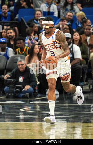 Orlando, Florida, USA, January 28, 2024, Phoenix Suns guard Bradley Beal #3 runs forward at the Kia Center. (Photo Credit: Marty Jean-Louis/Alamy Live News Stock Photo