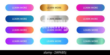 Learn more button rounded in gradient vibrant color set collection colorful Stock Vector