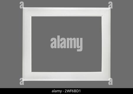 White wooden photo picture frame simple empty minimal modern style gray background isolated Stock Photo