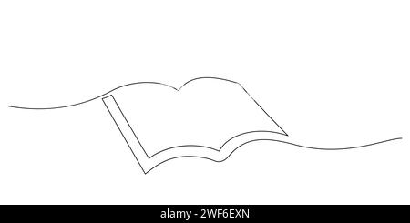 opened book in one line drawing continuous minimalist thin linear vector illusration education and knowledge concepts Stock Vector