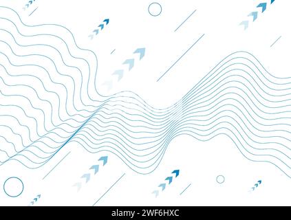 Technology minimal background with blue wavy lines and arrows. Futuristic vector design Stock Vector