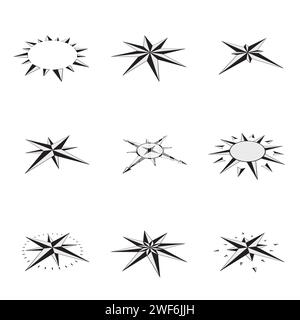 Compass solid isometric set Stock Vector