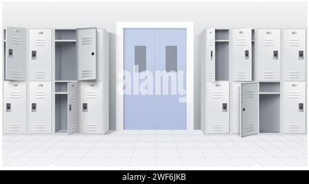 Metal school lockers set vector illustration isolated on white background Stock Vector