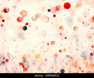 Bright colorful watercolor splash on retro paper texture. Colorful ink splashes of red, blue, maroon, yellow color. Splatter stain and droplet on pape Stock Photo
