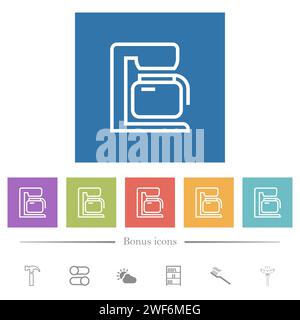 Coffeemaker outline flat white icons in square backgrounds. 6 bonus icons included. Stock Vector