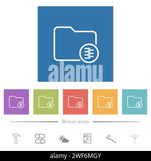 Compressed folder outline flat white icons in square backgrounds. 6 bonus icons included. Stock Vector