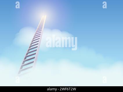 Vector illustration of a ladder leading to sunrise, ladder to success concept Stock Vector