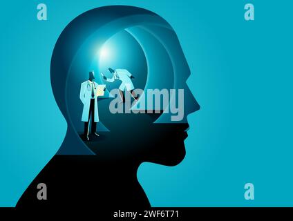 Medical team diagnose complicated layers of human brain, mental health care treatment, psychiatry and psychology therapy concept Stock Vector