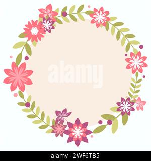 Simple flat circle with leaves decoration in natural colours, vector illustration Stock Vector