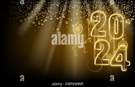 2024 Happy New Year shining light sparkles background Stock Vector