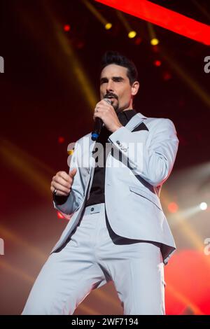 Kevin Richardson singing vocals at the Backstreet Boys 'In a World Like This' tour at the Phones4U Arena / Manchester Arena on 5th April 2014 Stock Photo