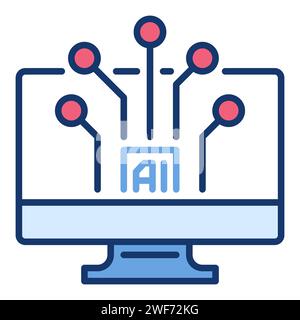 AI Technology on Computer Screen vector Artificial Intelligence concept colored icon or logo element Stock Vector