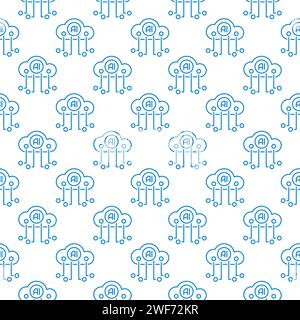 Artificial Intelligence Cloud Technology vector AI concept seamless pattern in thin line style Stock Vector