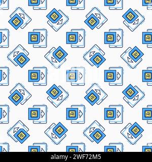 Artificial Intelligence in Tablet vector AI concept colored Seamless Pattern Stock Vector