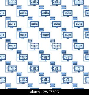 Desktop Computer with Artificial Intelligence Technology vector AI concept colored seamless pattern in thin line style Stock Vector
