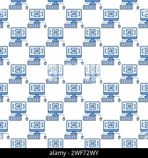 Artificial Intelligence PC with keyboard and mouse vector concept colored seamless pattern Stock Vector
