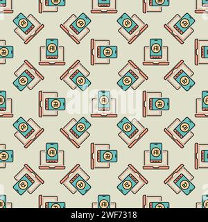 Artificial Intelligence Smartphone and Laptop Computer with vector AI concept colored Seamless Pattern Stock Vector
