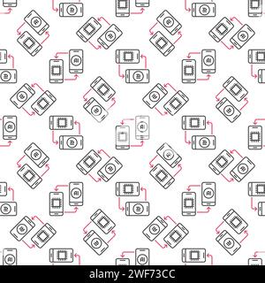 Two AI Smartphones vector Artificial Intelligence in Phones concept linear Seamless Pattern Stock Vector
