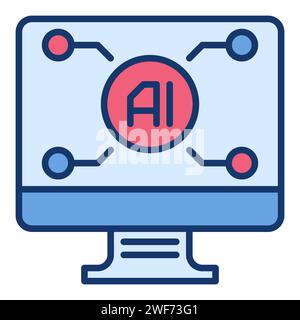 AI technology on PC Screen vector Artificial Intelligence Computer concept colored icon or sign in outline style Stock Vector