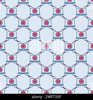 Artificial Intelligence in Laptop vector AI concept colored seamless pattern Stock Vector
