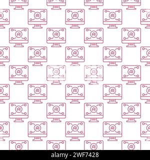 Artificial Intelligence Computer with AI technology vector concept seamless pattern in outline style Stock Vector