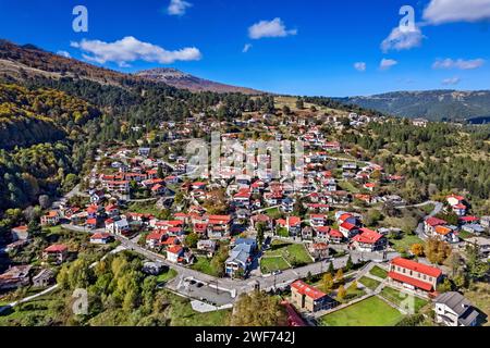 Aerial view of Smixi village, Vasilitsa mountain, Grevena, West Macedonia, Greece. Stock Photo
