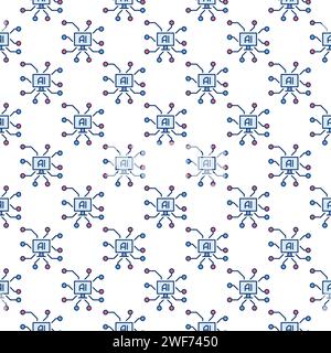 Artificial Intelligence with PC vector AI on PC Screen concept colored seamless pattern Stock Vector