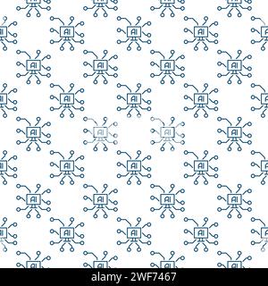 Artificial Intelligence and Personal Computer vector AI on PC Screen concept seamless pattern in outline style Stock Vector