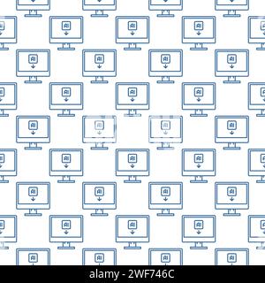 Artificial Intelligence Computer or PC vector AI technology concept seamless pattern in thin line style Stock Vector