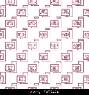 Desktop Computer with AI vector Artificial Intelligence concept outline seamless pattern Stock Vector