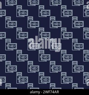 Artificial Intelligence Desktop Computer vector AI concept blue seamless pattern in thin line style Stock Vector