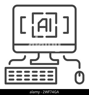 Artificial Intelligence Personal Computer with keyboard and mouse vector concept icon or symbol in outline style Stock Vector