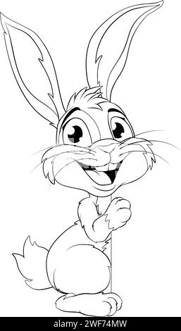 Easter Bunny Rabbit Peeking Around Sign Cartoon Stock Vector