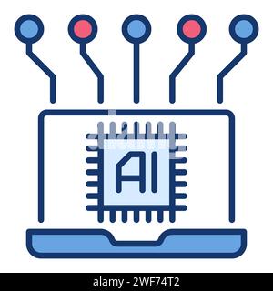 Laptop with Artificial Intelligence AI vector concept colored icon or sign Stock Vector