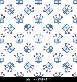 PC with AI vector Artificial Intelligence concept colored seamless pattern Stock Vector