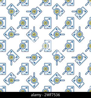 Smart Phone with AI and Magnifier vector Artificial Intelligence Searching concept colored Seamless Pattern Stock Vector