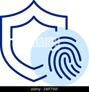 Biometric access protection. Fingerprint recognition and shield. Pixel perfect, editable stroke Stock Vector