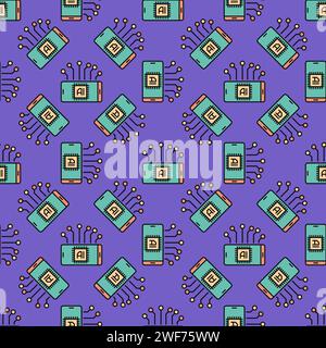 Artificial Intelligence Smartphone with AI Technology vector concept colored Seamless Pattern Stock Vector