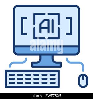 Artificial Intelligence PC with keyboard and mouse vector concept colored icon or sign Stock Vector