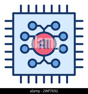 Computer Chip with AI Brain vector Artificial Intelligence Technology concept colored icon or design element Stock Vector