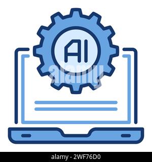 Cog Wheel and Artificial Intelligence Laptop vector AI Settings concept colored icon or sign Stock Vector