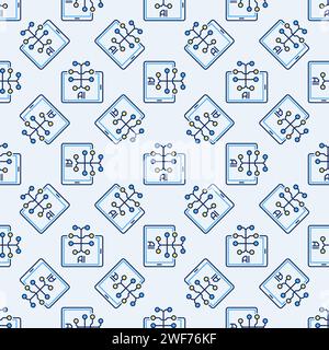 Tablet Screen with AI Brain vector Artificial Intelligence concept colored Seamless Pattern Stock Vector