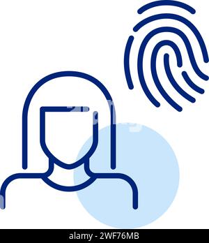 Female user profile protected by fingerprint id. Pixel perfect, editable stroke Stock Vector