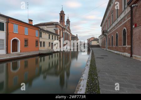 The venetian-style town of Comacchio with its canals and bridges in the province of Ferrara, Emilia-Romagna, Italy. Stock Photo