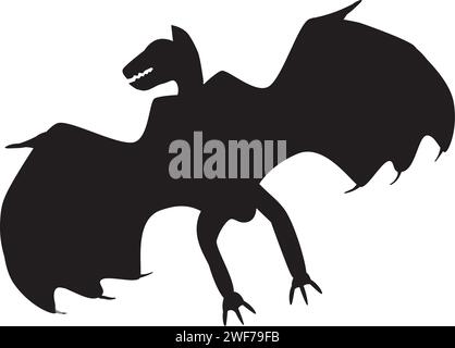 Black silhouette winged vampire animal body, fairy tale Halloween character. Creepy shadow outline of night vampire scarecrow. Simple black and white Stock Vector