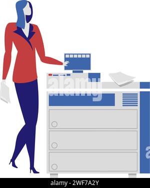 Woman using printer in office vector icon Stock Vector